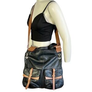 CHRISTOPHER KON LEATHER BAG BLACK CROSSBODY  BAG MESSENGER BAG